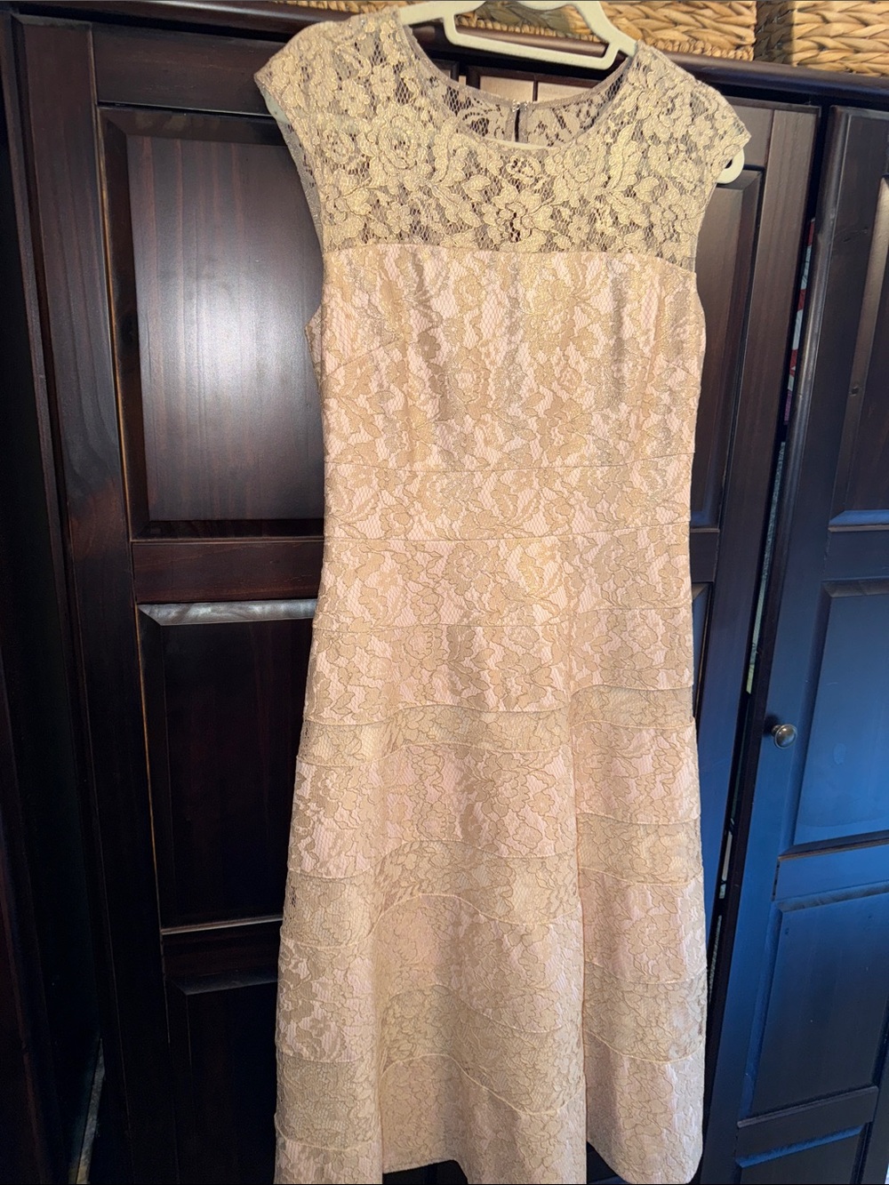 Kay Unger Blush Lace Midi Dress with Ivory Lace Yoke